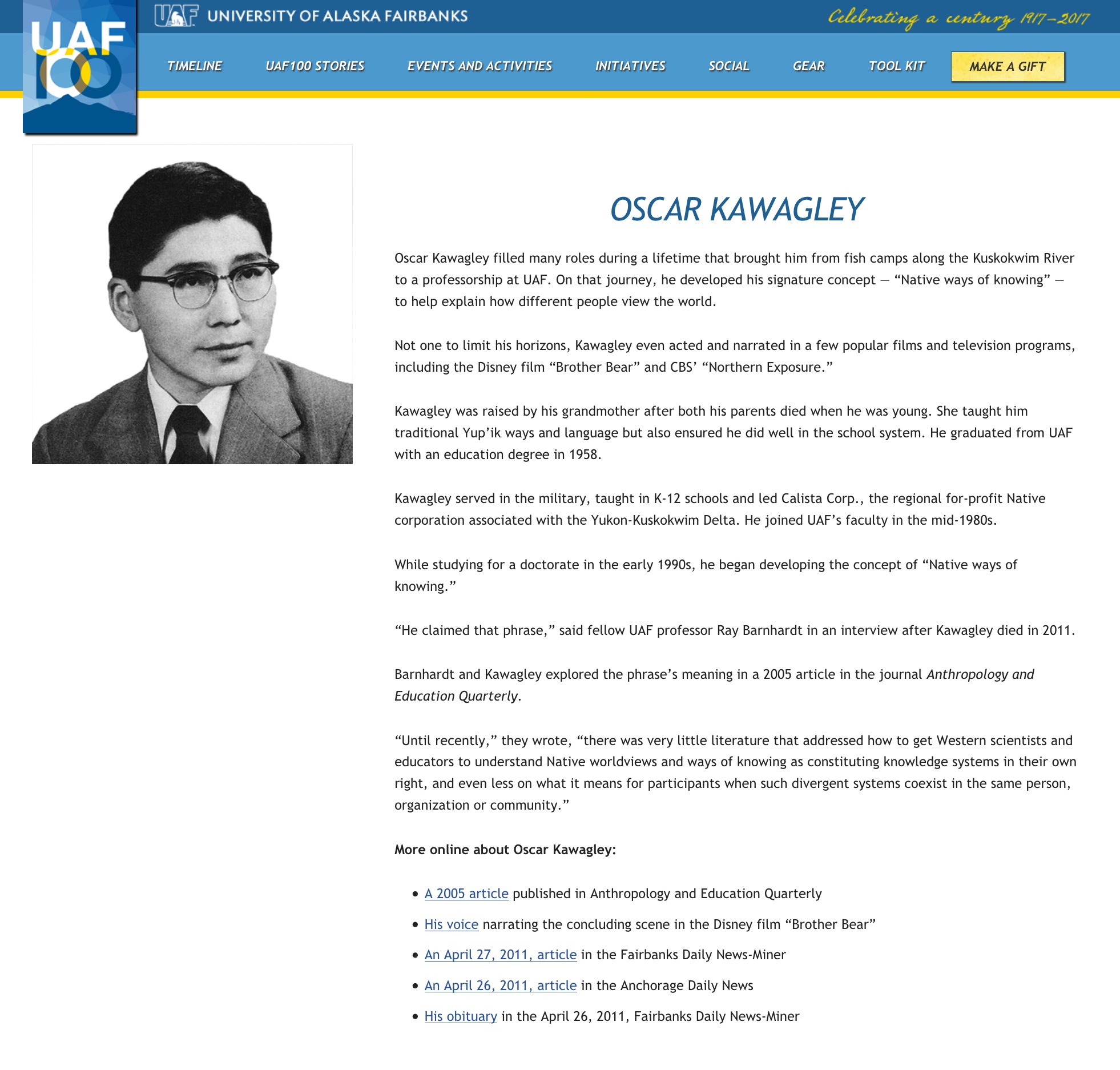 Oscar Kawagley story webpage