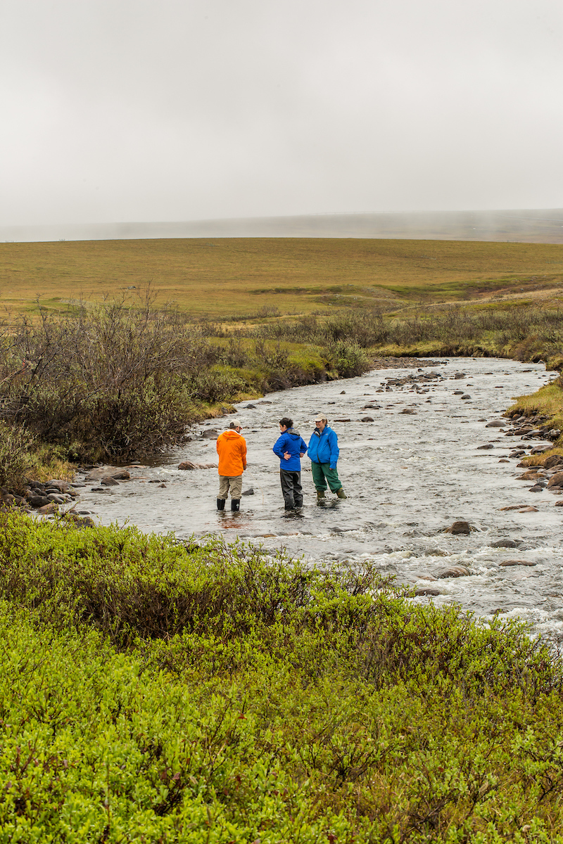 Scientists take samples from the stream feeding Toolik Lake at the Toolik Field Station, run by UAF's Institute of Arctic Biology on Alaska's North Slope. | UAF Photo by Todd Paris