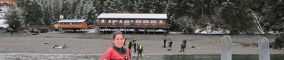 Researchers on shore near camp