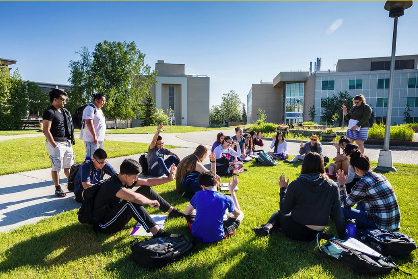 Students enjoy and outdoor summer class on the UAF campus