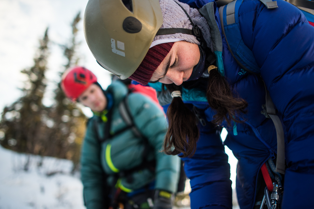 UAF students climb in Denali National park during an Outdoor Adventures ice climbing class on Feb. 17, 2018. | UAF Photo by Zayn Roohi
