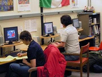 Students at work on the computers in the UAF language lab | UAF Photo