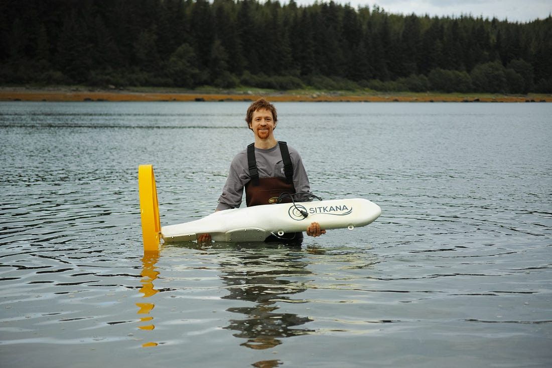 Sitkana founder Lance McMullan with his tidal energy device.