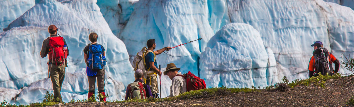Jeff Benowitz with UAF's Geophysical Institute leads a research field trip near Alaska's Nabesna Glacier