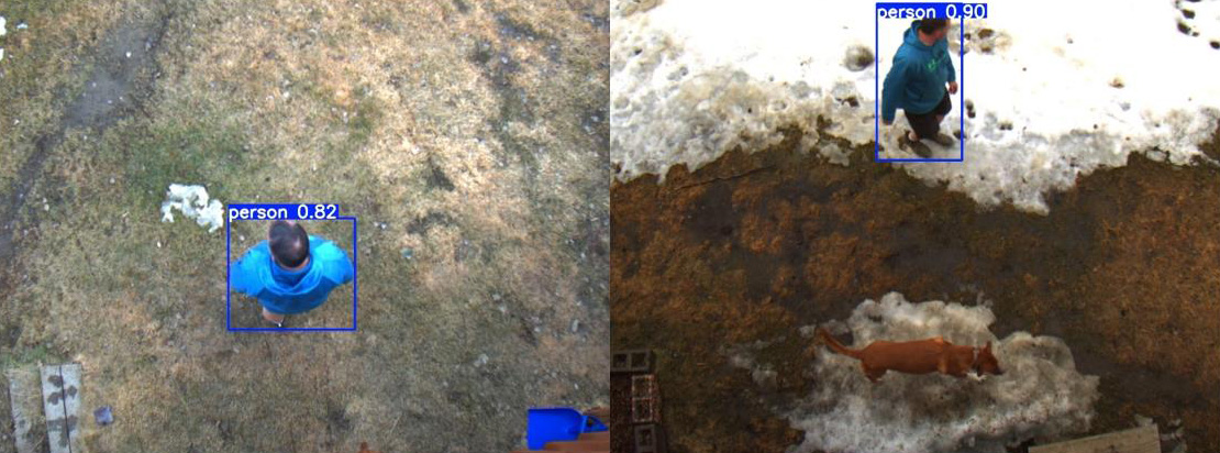 Two images of individuals captured with an optical camera from an overhead perspective.