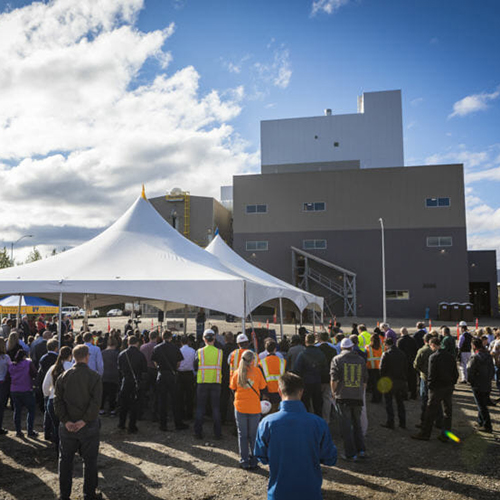 Ribbon-cutting ceremony for the new UAF coal power plant in 2018. Courtesy of Gwen Holdmann