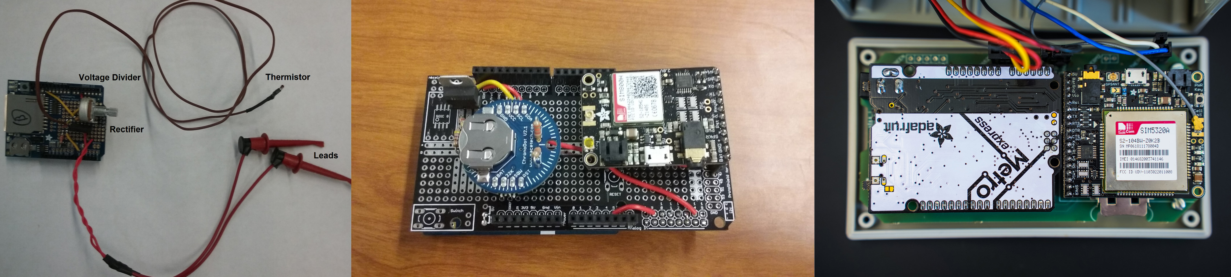 A collage of three photos showing how a fuel consumption monitoring device evolved over time.