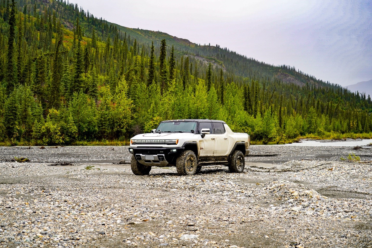 Hummer EV on the river bed