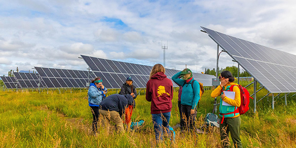 A group of people at a solar farm