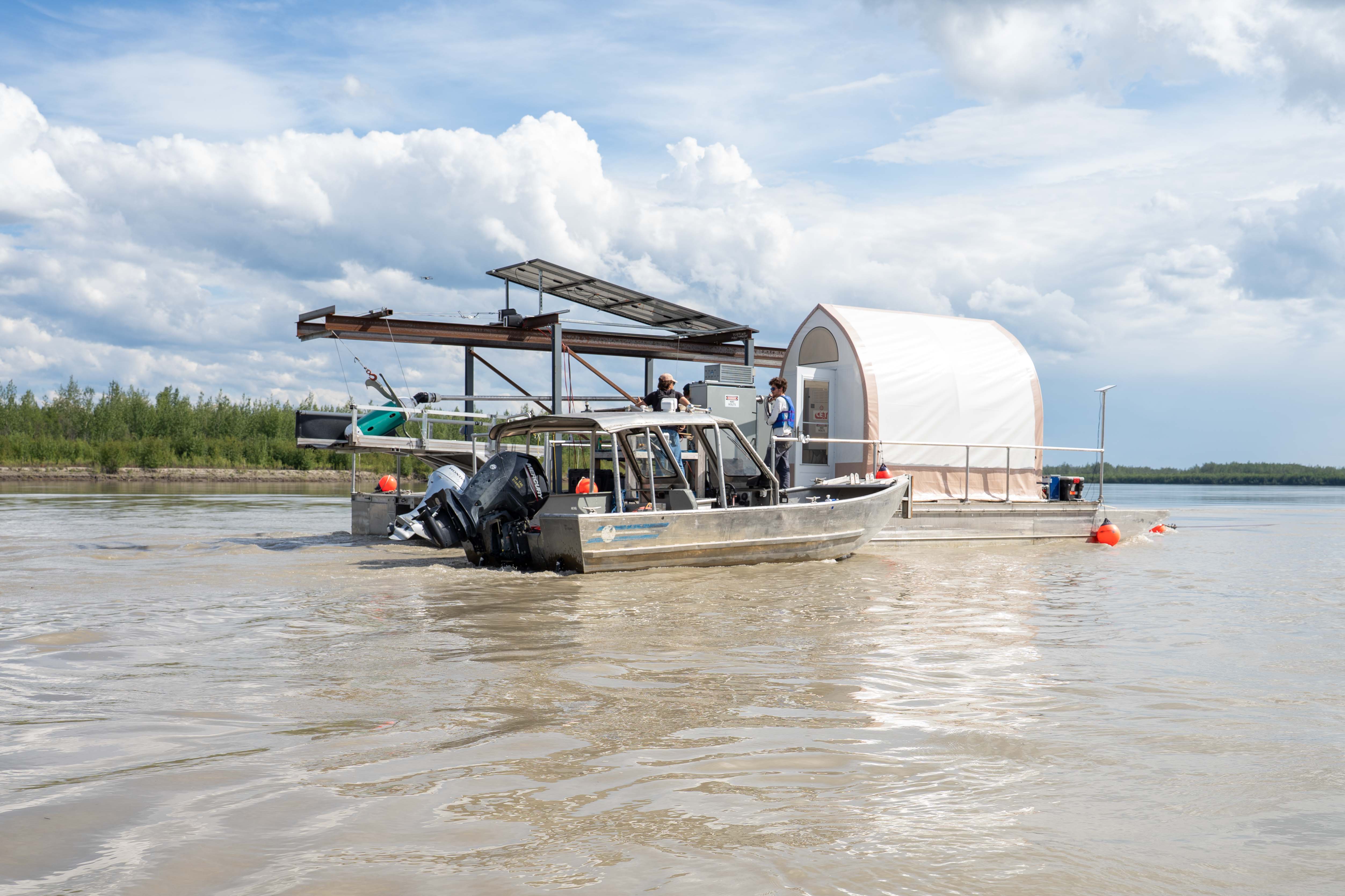 A research barge on a river