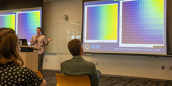 ACEP summer intern Mackenzie Martin gives a presentation on their project. Photo by Yuri Bult-Ito/ACEP.