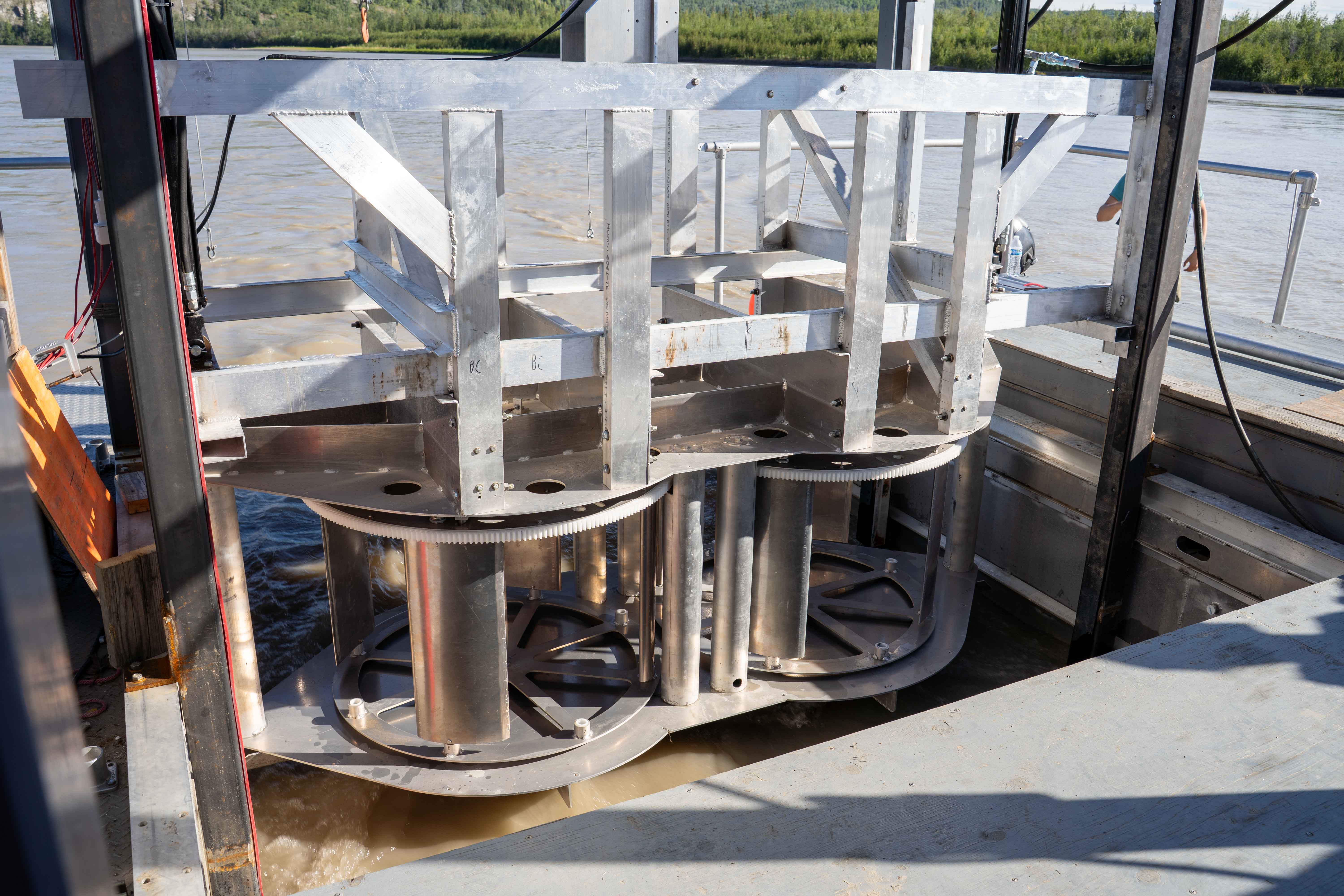 A hydrokinetic turbine on a boat