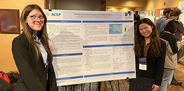 Audrey Eikenberry and Cathy Hou present their poster at the North American Power Symposium
