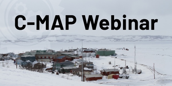A text “C-MAP Webinar” overlays a photo of a snowy small rural village.