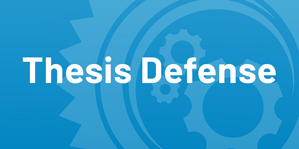 The words “Thesis defense” overlay a graphic of a cog.
