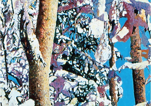Painting of snowy birch trees