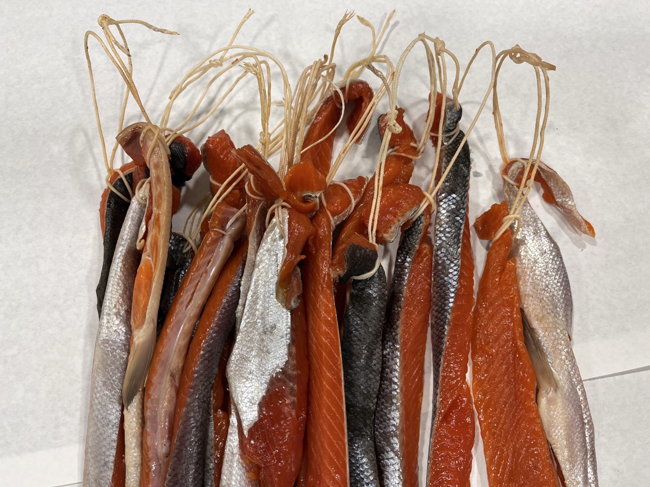 Strips of smoked salmon