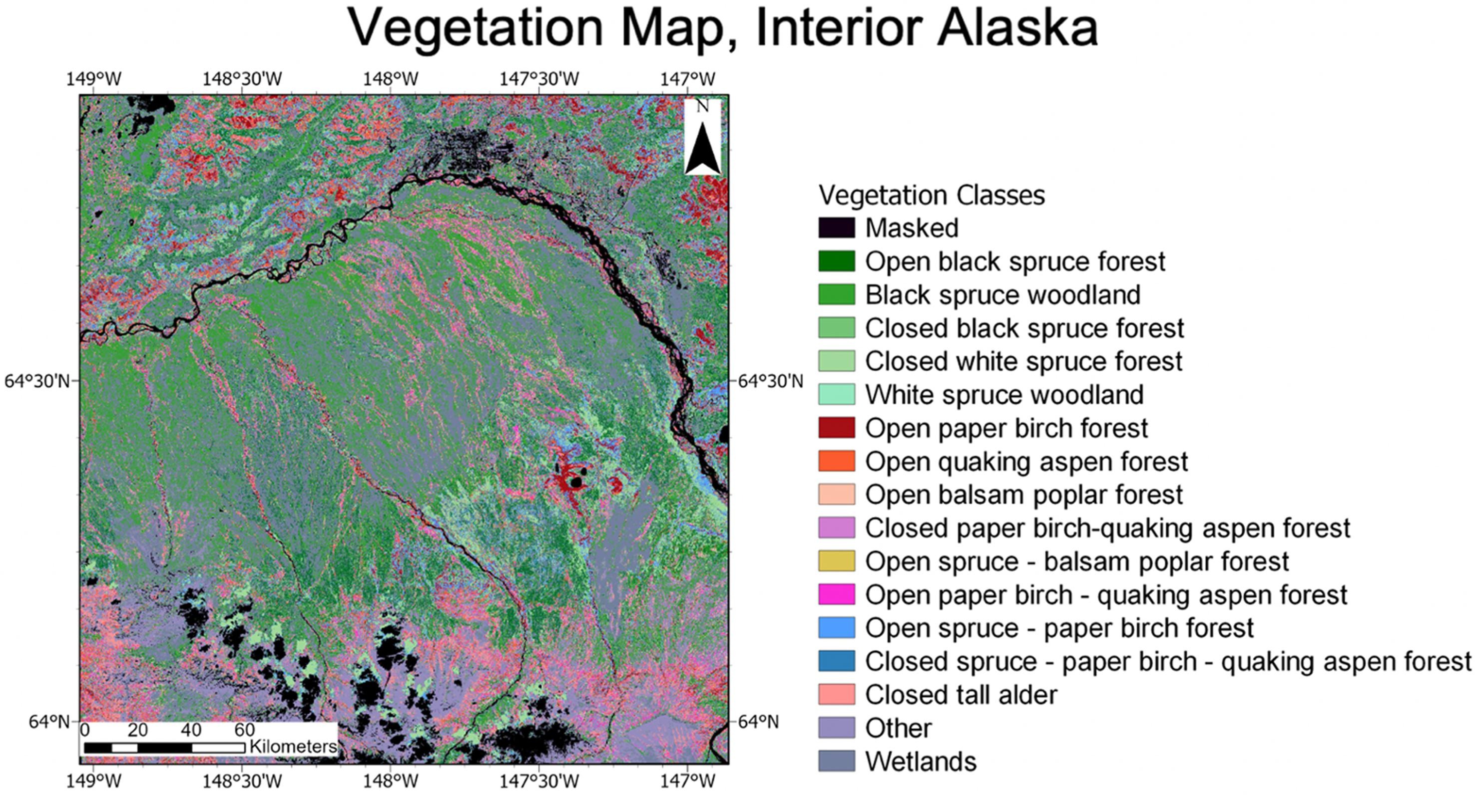 Vegetation map of Interior Alaska made using hyperspectral imaging
