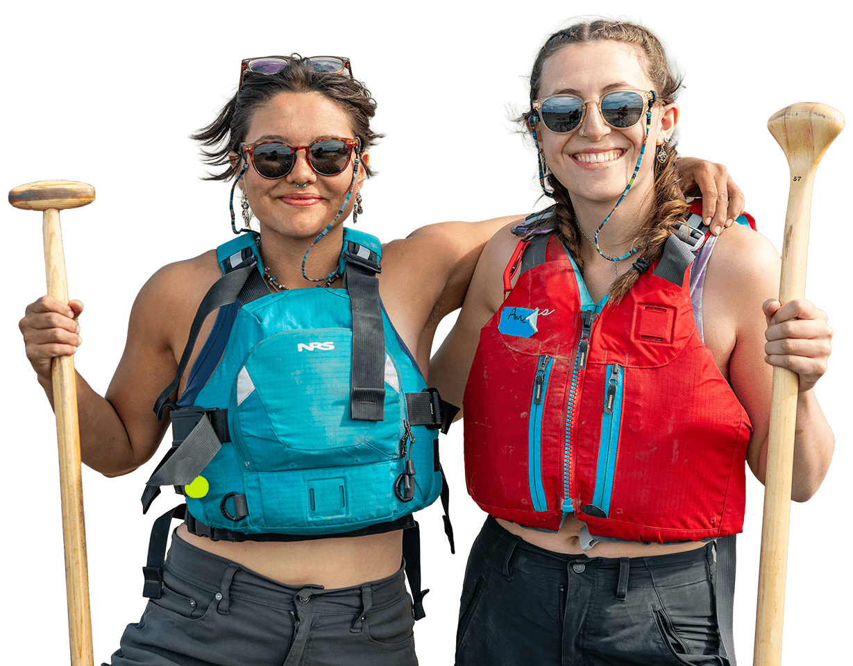 Two students wearing life jackets