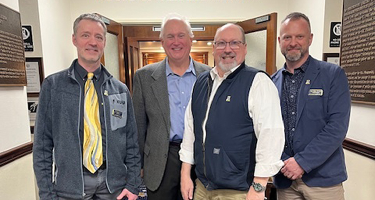 UAF Alumni Birch Foster, Tom Brice, David Kingsland, and Ryan Tilbury in the Alaska Capitol building, February 2025.