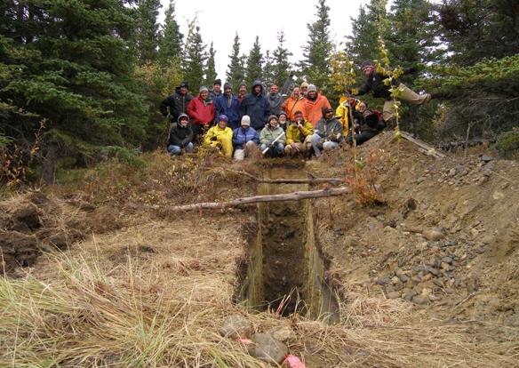 Silly group photo in front of the Beaver Pond Trench Site. Healy, Alaska