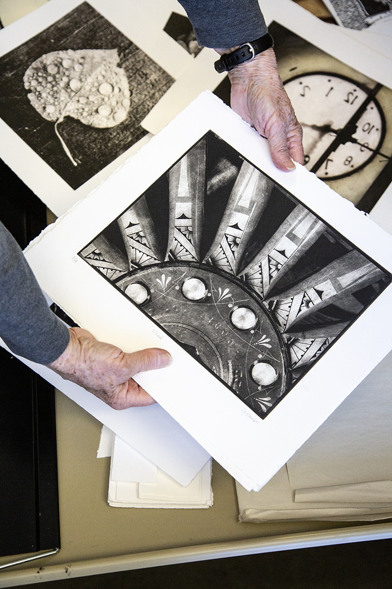 MFA student LJ Evans experiments with a photoprinting process.