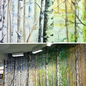 Photo of birch wood mural