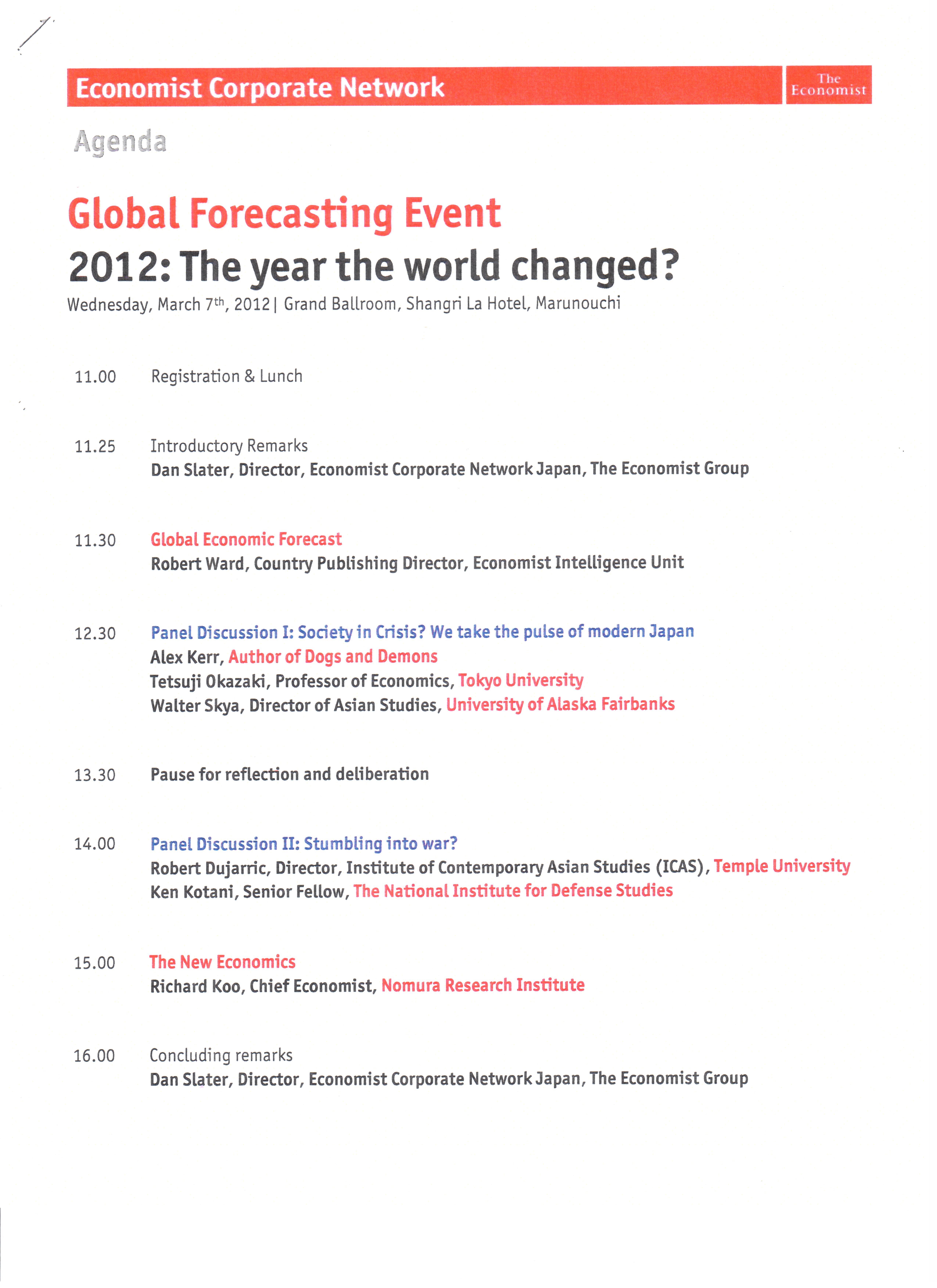 Flyer for Global Forecasting Event 2012: The year the world changed?