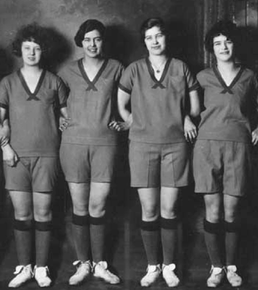 Genevieve Parker Metcalfe, second from left, stands with teammates from a women’s basketball team early in the school’s history. University of Alaska, General File/Vertical File—University of Alaska—General, Accession number UAF-1958-1026-898, Archives, Alaska and Polar Regions Collections, Rasmuson Library, University of Alaska Fairbanks