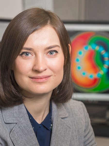 Victoriya Forsythe, a doctoral student in space physics, uses radars in Antarctica to study the aurora. UAF photo by JR Ancheta.