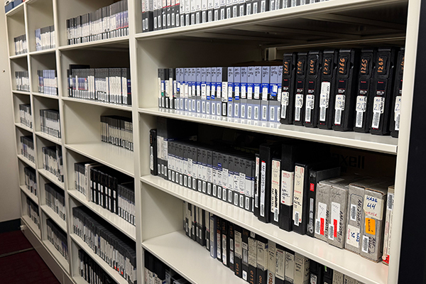 KUAC television videotapes and other materials await sorting in 2024 for possible inclusion in the American Archive of Public Broadcasting at the Library of Congress.