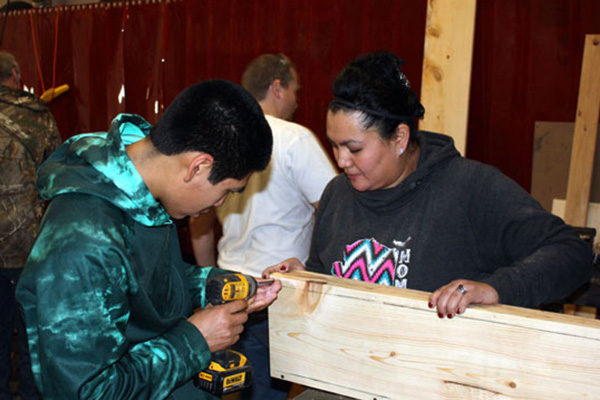 Students making a bench