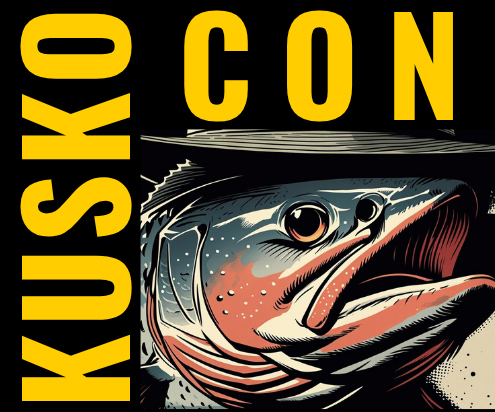 KuskoCon logo - Salmon on black background