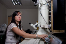 Student using the transmission electron microscope