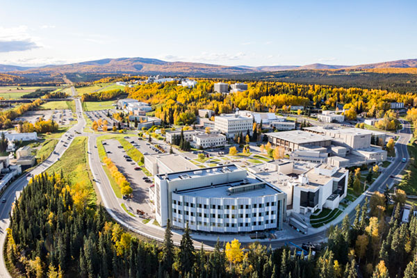 Aerial photo of UAF main Fairbanks campus