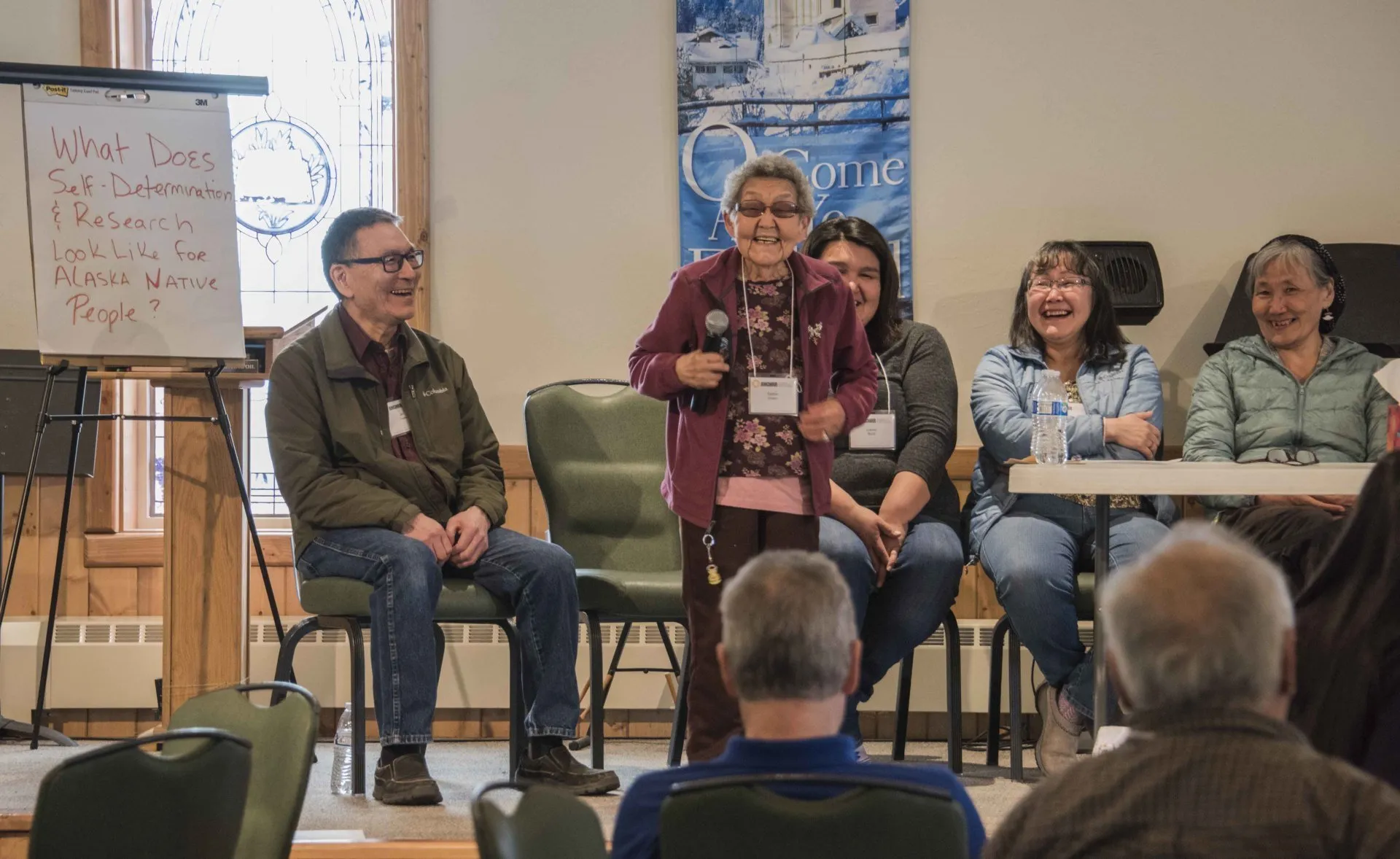 Esther Green speaking during the meeting.