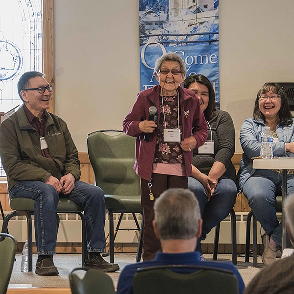 Esther Green speaking during the meeting.