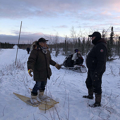 People set in winter scene