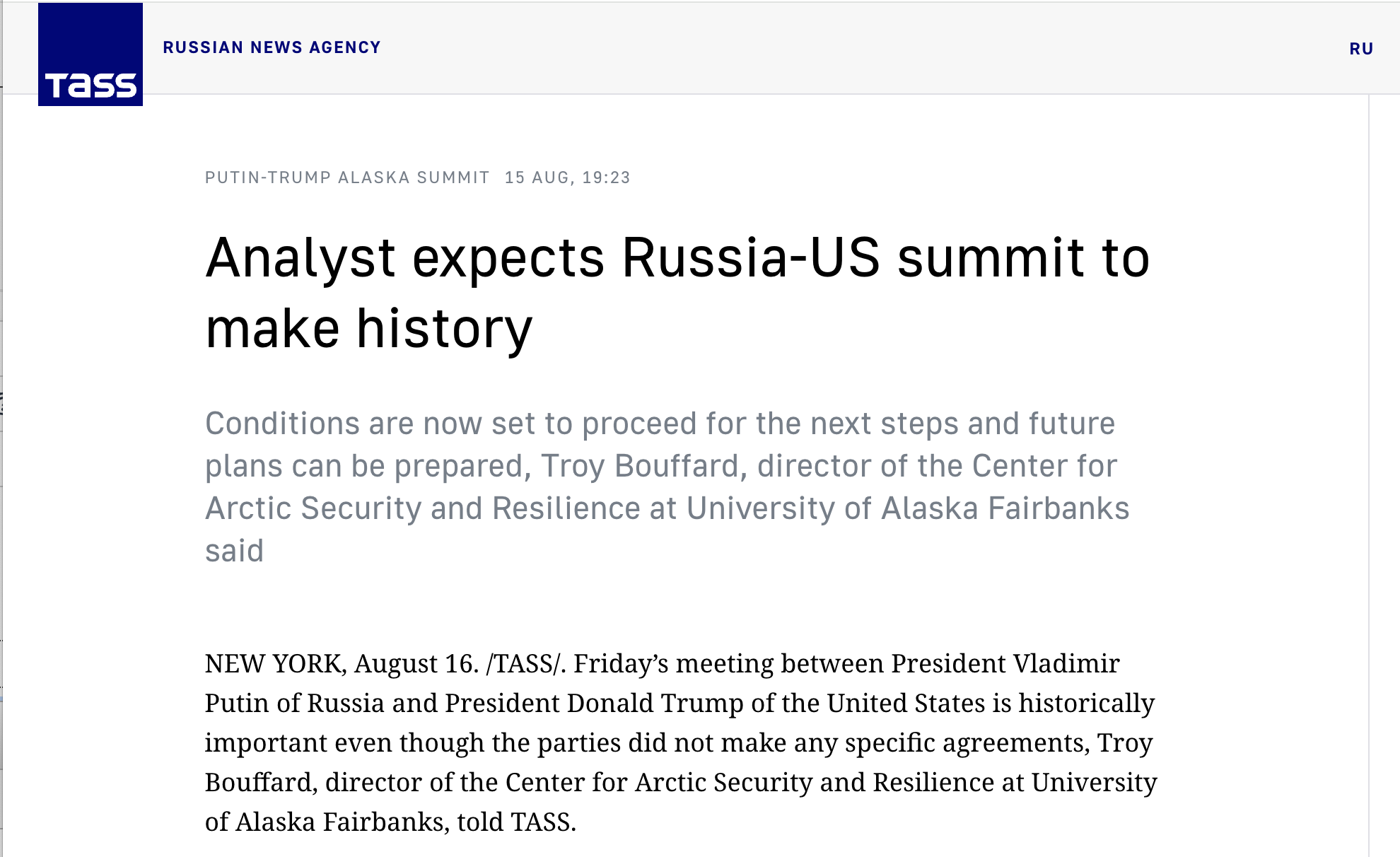 screenshot of web article