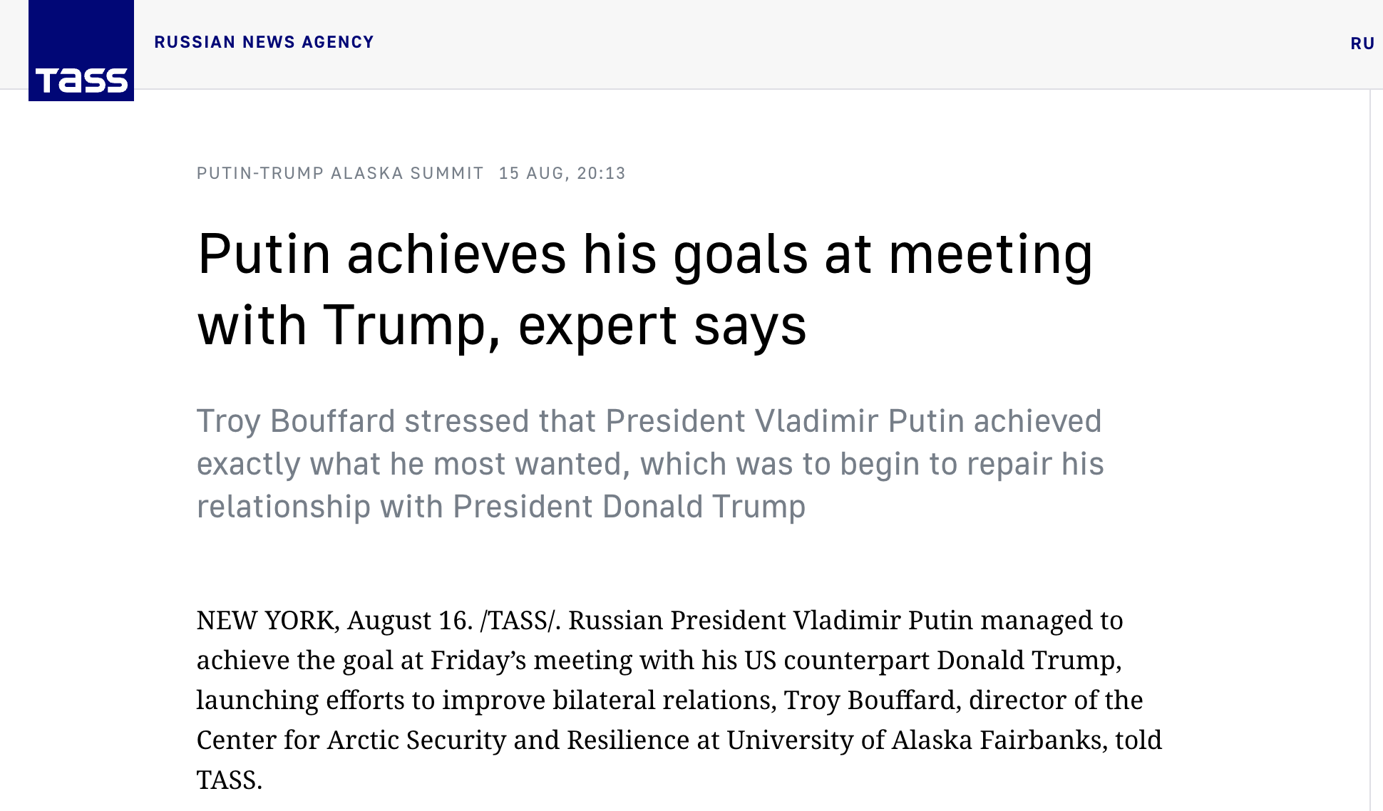 screenshot of web article