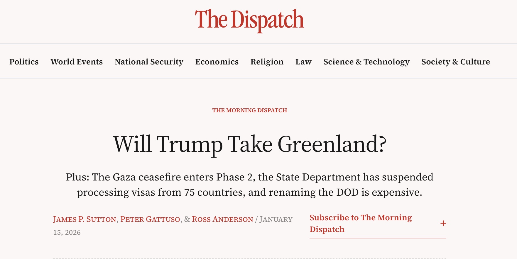 screenshot of news page