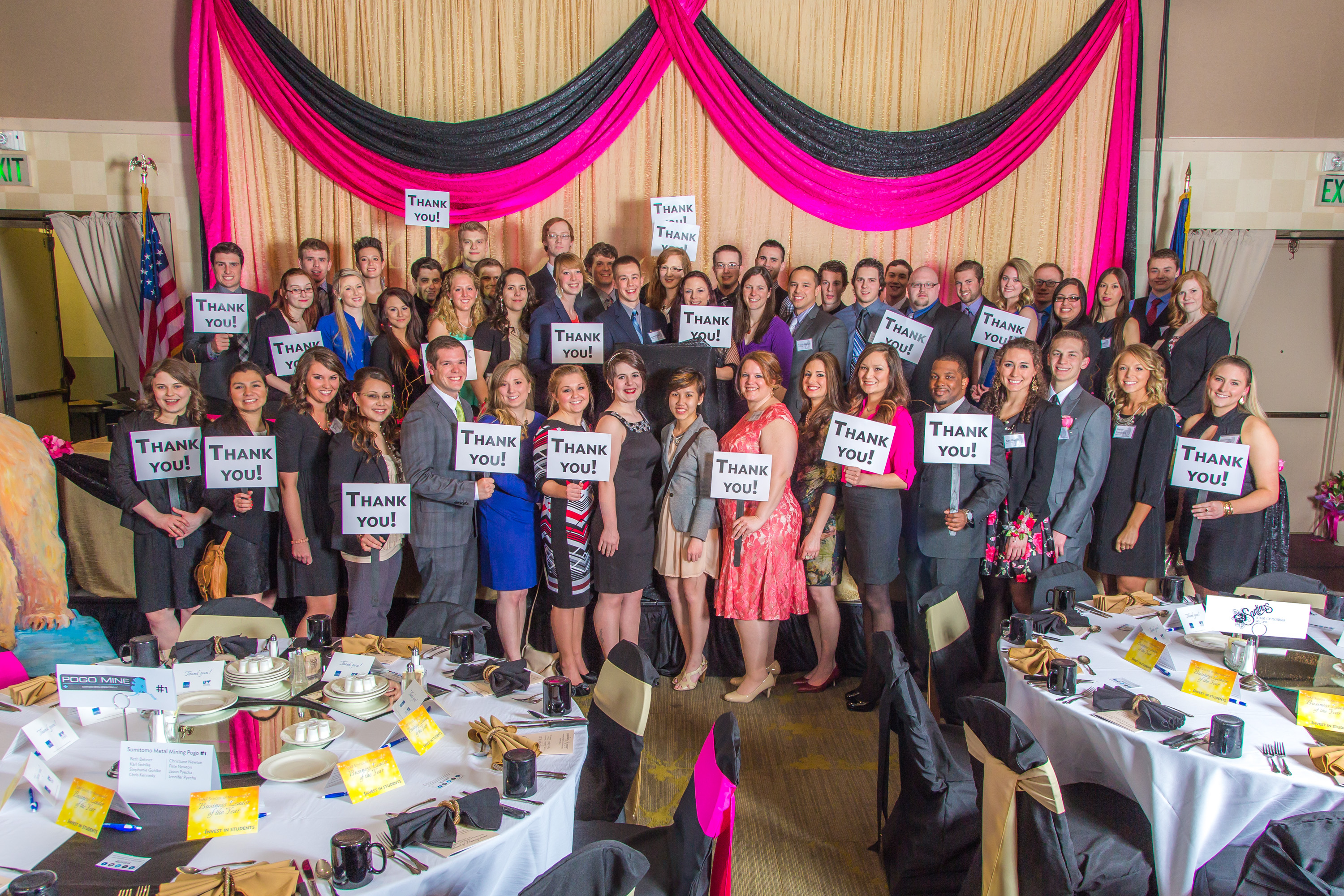 UAF School of Management students show their appreciation for the community's support. UAF photo by Todd Paris, 2014