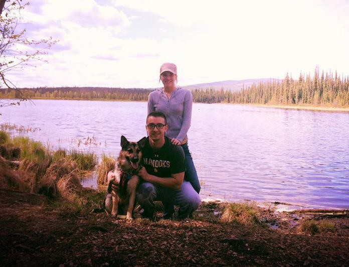 Charlie with his wife Meghan and their dog Percy