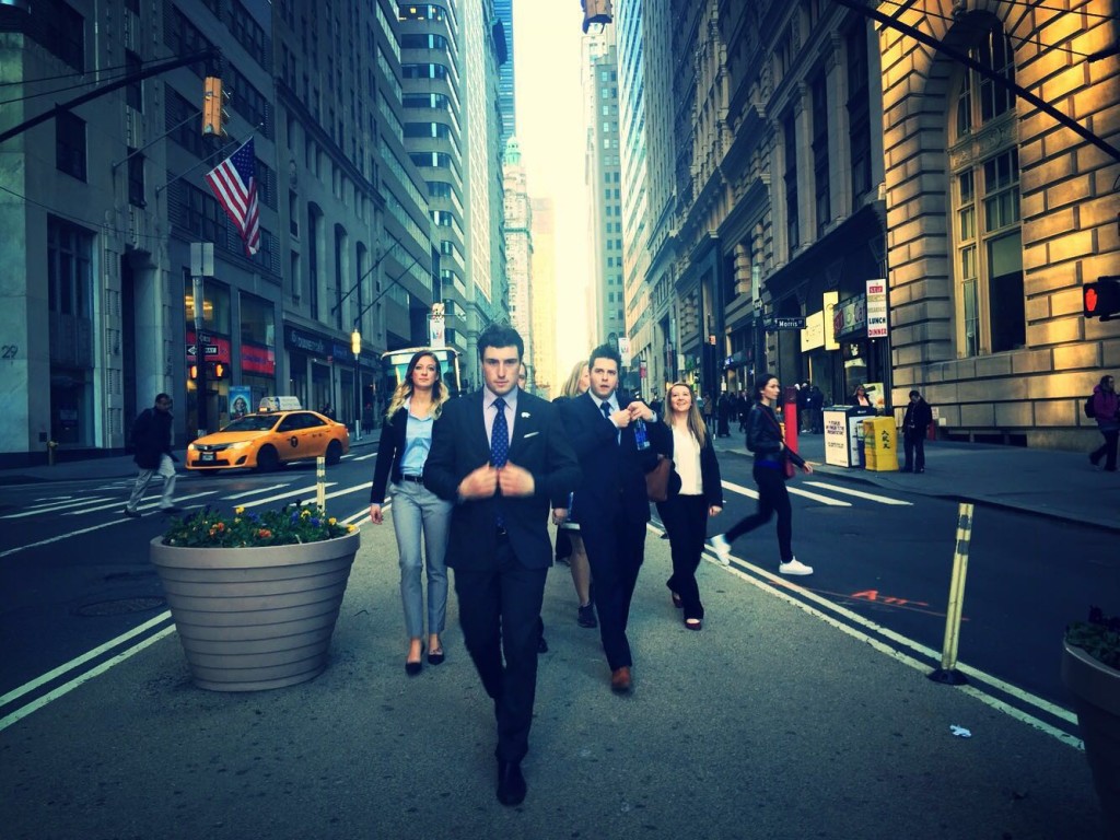 University of Alaska Fairbanks students Lacey Cruikshank, Alec Hajdukovich, Hayden Nilson, and Jamie Boyle enjoy the streets of New York City during a Student Investment Fund class trip.