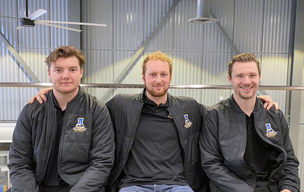 UAF School of Management student trio before Spring Break. L to R: Steven Jandric, Max Newton and Justin Young. SOM photo by Tammy Tragis-McCook