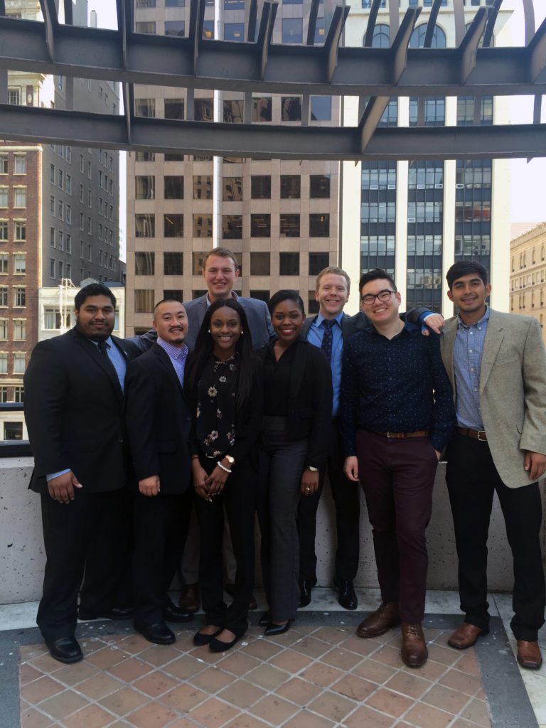 Henry Bolanos (left) with other NMC students from around the country in a rooftop garden in the financial district of San Francisco