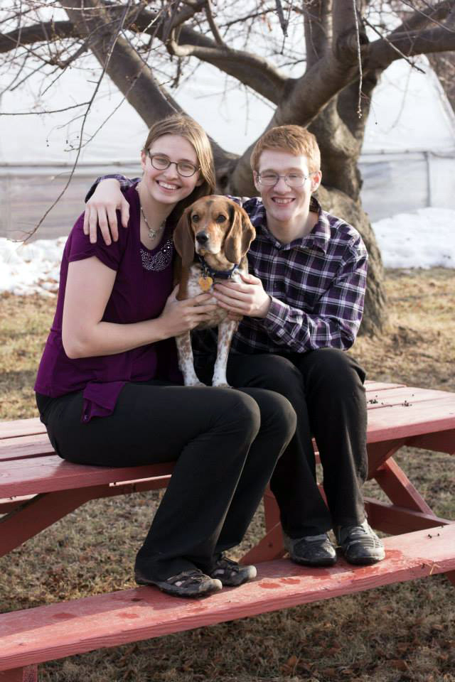 Mathew with his fiancée, Ashley, and his dog, Beezlebub