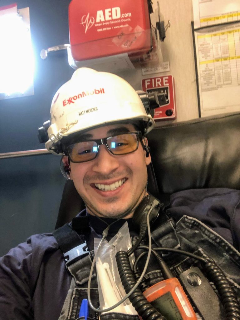 Matt Mercier geared up and ready for work. . 