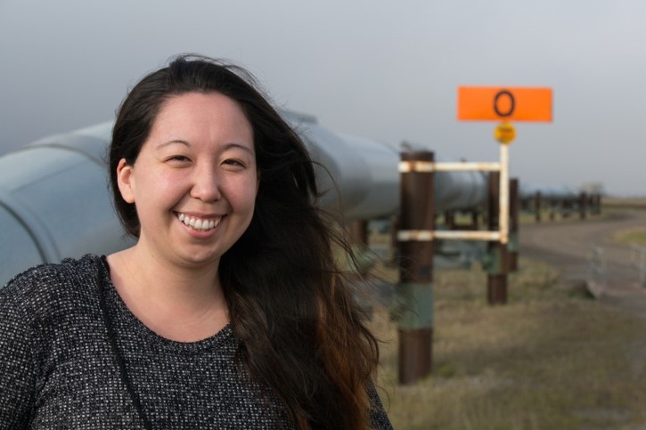Tara McGrogan at Pump 1 (Milepost 0) of the Alyeska Pipeline