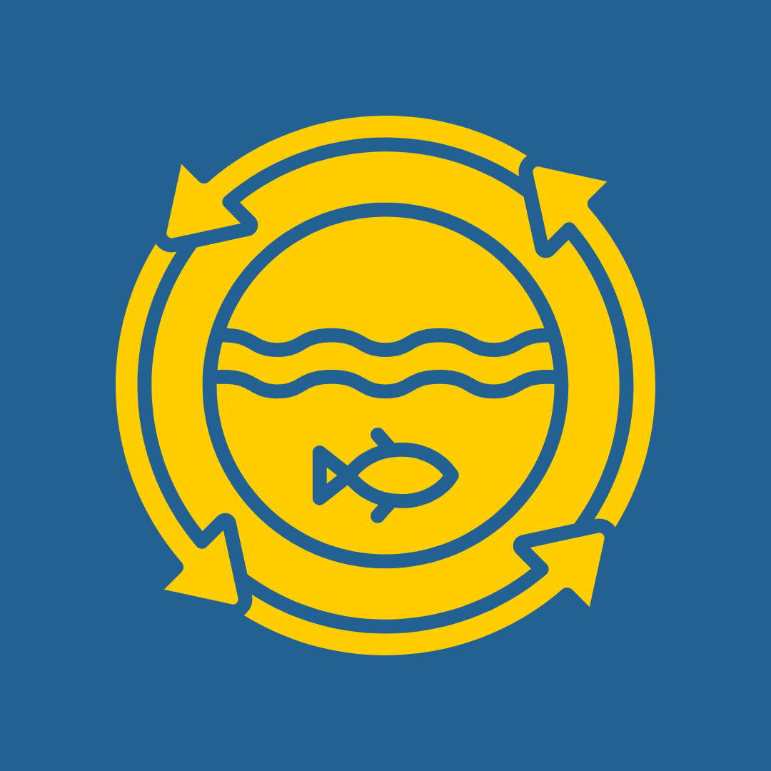 yellow fish icon on blue background